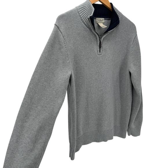 LL Bean Sweater Mens Large Gray 1/4 Zip Pullover Coastal Cotton Pullover Knit - Picture 3 of 6